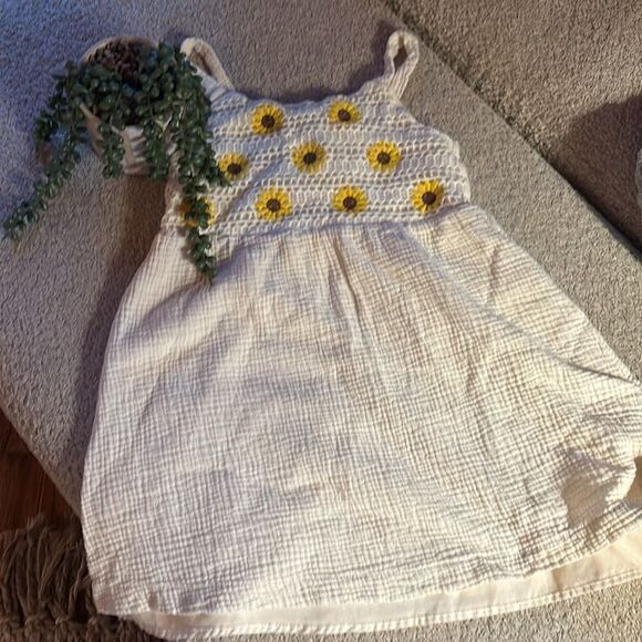 Btween Girls Sunflower Embroidered Cream Dress - Picture 3 of 10